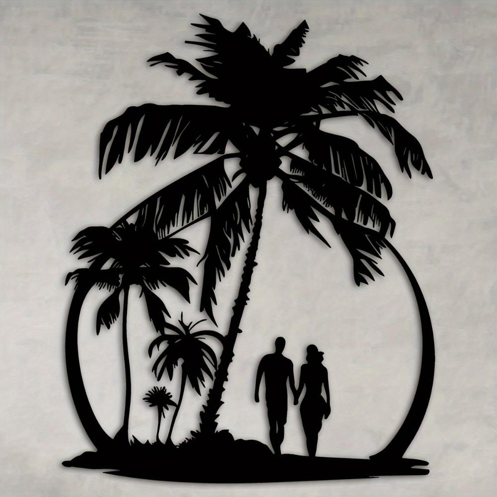 

Palm Tree Beach Couple Laser Cut Metal Wall Art, 12.5x15.7 Inch Iron Hanging for Living Room Bedroom Home Decor, Tropical Farmhouse Ornament