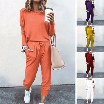 Sweatshirt Crewneck Long Sleeve Drawstring Elastic Waist Solid Color Women Fashion Sporty