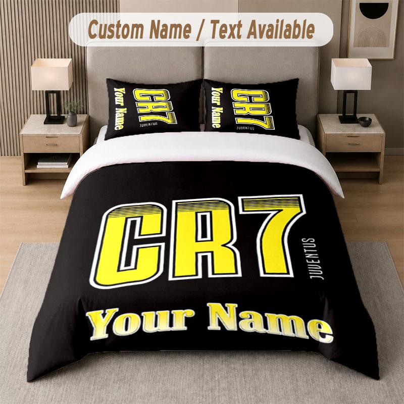 Set Biancheria da Letto Personalizzato Modello Cristiano Ronaldo, Stampa Nome Testo 1 Copripiumino più 2 Federe Tessile per la Casa