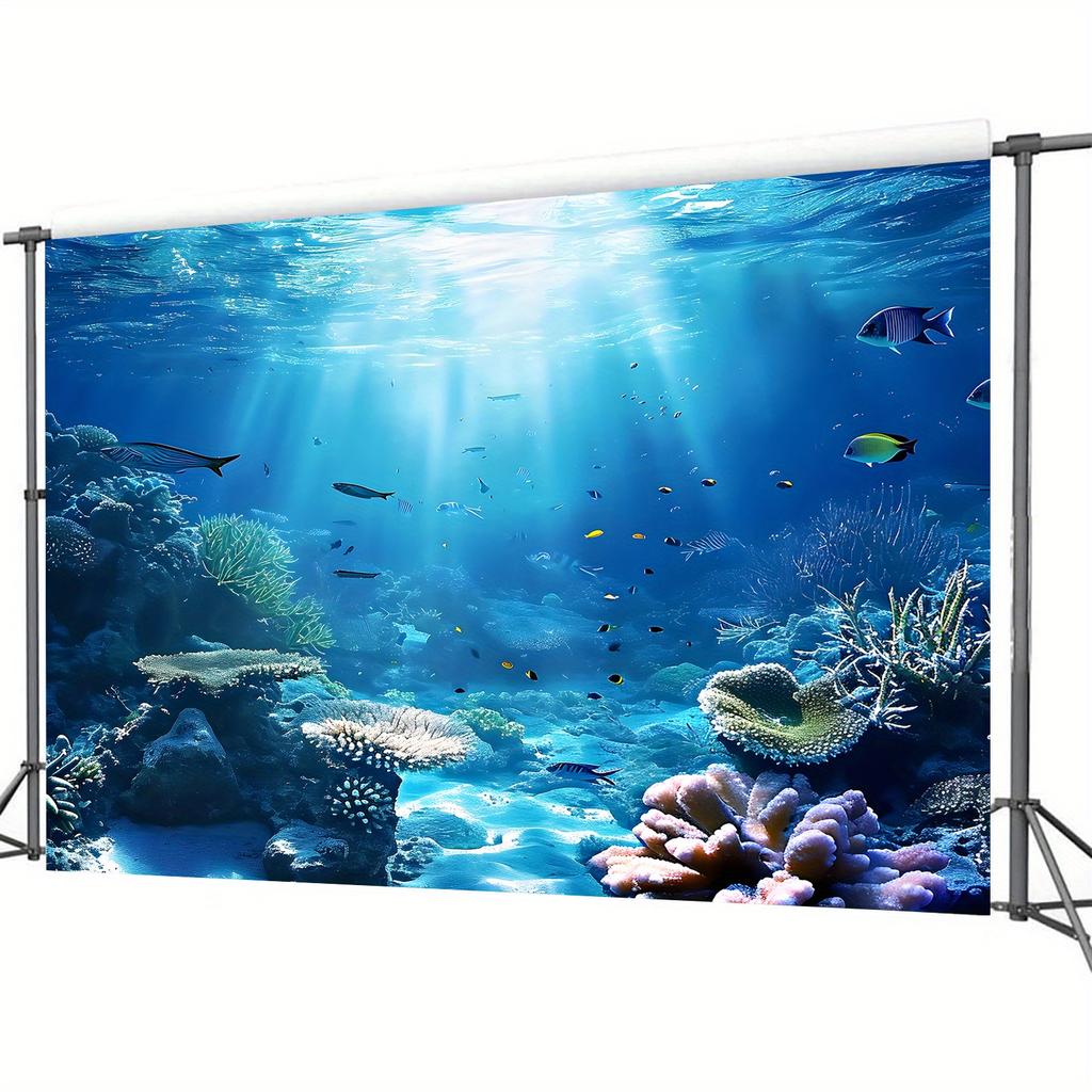 2D Plane Background of a Mysterious Blue Underwater World. Suitable for Parties, Studios and Interior Decoration - Corals