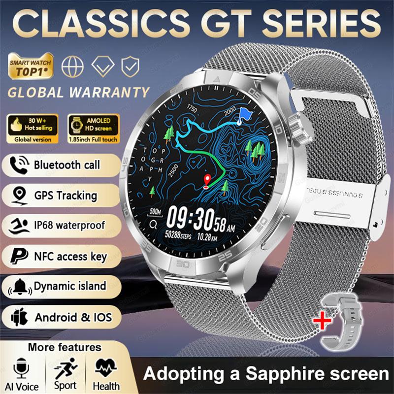2026 Smart Watch Always Display AMOLED NFC Bluetooth Call GPS Trajectory Waterproof 1.85" AMOLED HD Health Sport Smartwatch Men for Android IOS