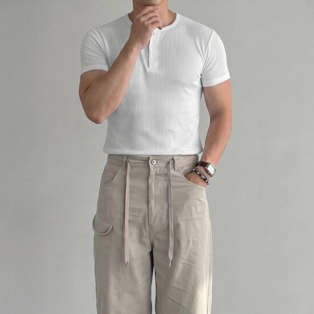Onl Men S Henry Neck Cropped Semi muScle FiT T ShirT