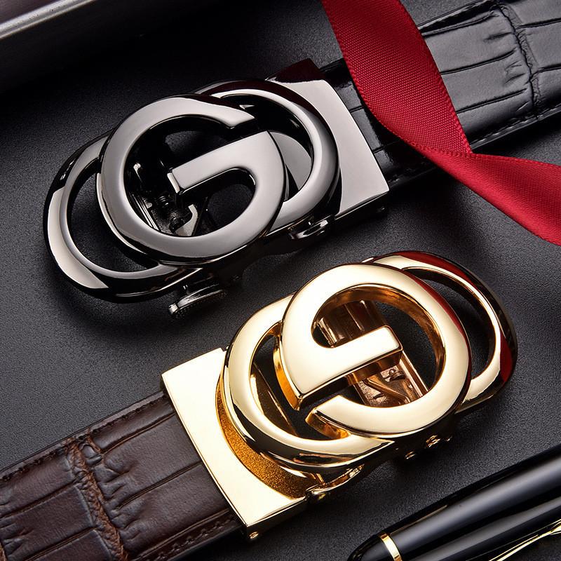 Fashion Men Leather Belt With Letter Design Auto Buckle For Business And Leisure