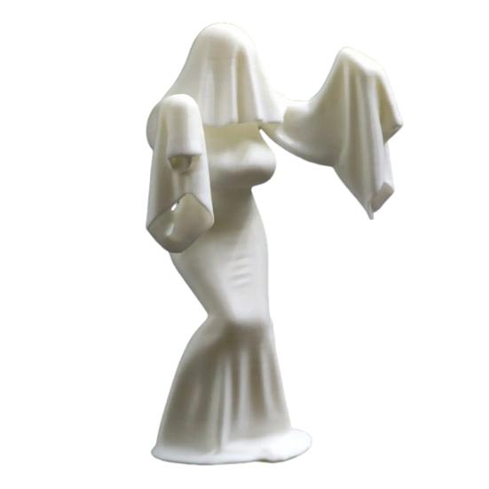 Halloween Ghost Bride Statue 3D Printed White Ghost Sculpture Tabletop Ornament for Yard Garden Lawn Indoor Outdoor Decor