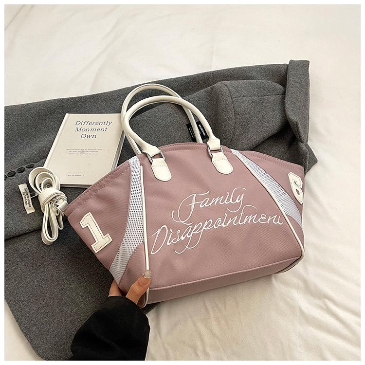 

2025 новый нишевый дизайн, высококлассная сумка-тоут с буквенным принтом, универсальная, портативная, повседневная, для通勤, на плечо, мессенджер фиолетовый