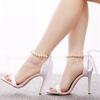 Summer New Brand Ankle Strap Sandal String Bead PU 10.5CM Thin Heels Buckle Strap Wedding Dress Women's Shoes Champagne