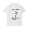Men's 100% Cotton Crew Neck Short Sleeve T-Shirt, Funny Drowning Hand Thumbs Up I'm Fine Printed Casual Comfortable Lightweight Summer Daily Wear Tee