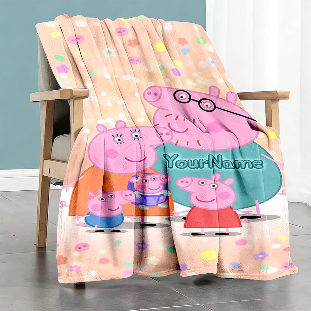 Peppa Pig Customize Text Blanket Multi-purpose Customizable Blanket Durable Comfort Throw For Livingroom Living Room Office Sofa
