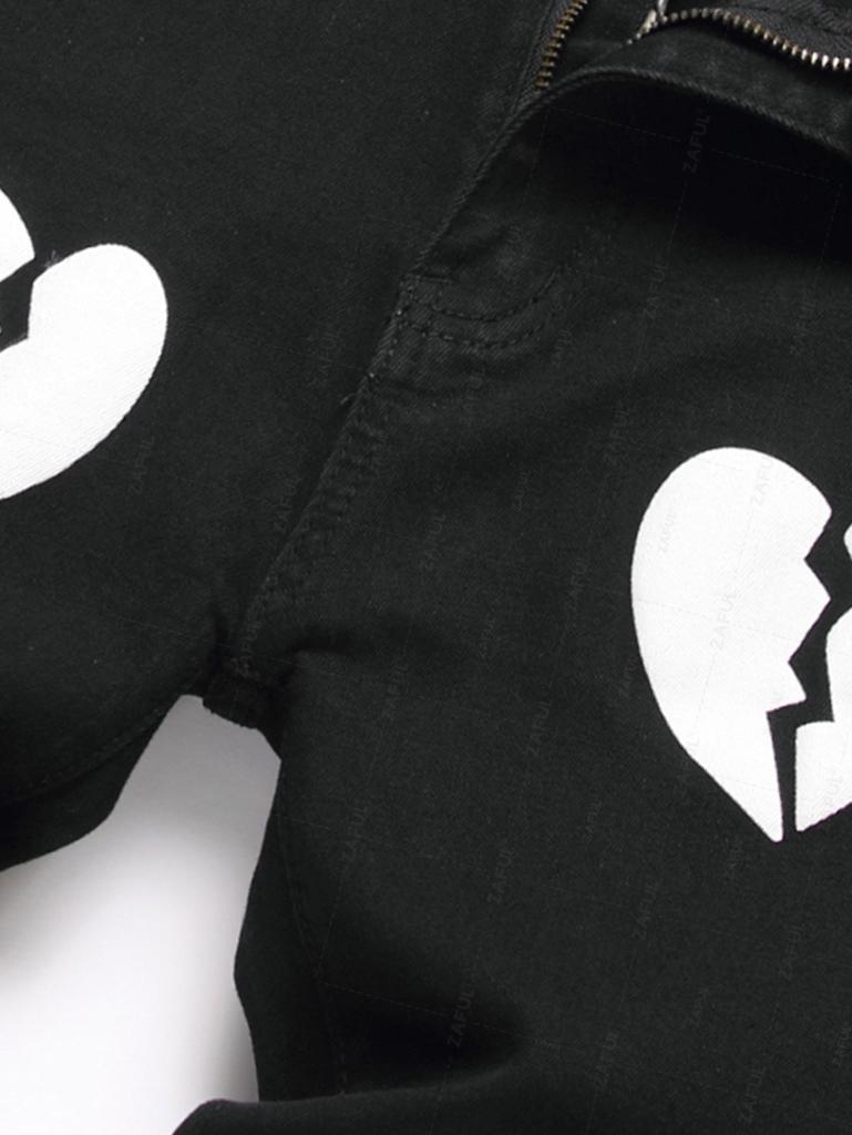 ZAFUL Broken Heart Pattern Zippered Jeans