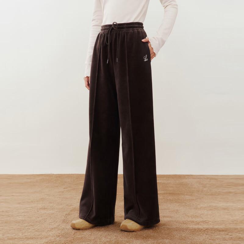 LEDING Embroidered Drawstring Fleece Knit Pants