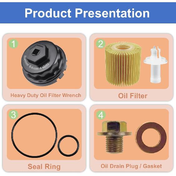 Oil Change Tool Kit, 04152-YZZA1 Oil Filter Tool, Oil Filter Wrench, Drain Plug, Gasket For Select Toyota, Tacoma, Camry, Tundra, RAV4, Highlander,