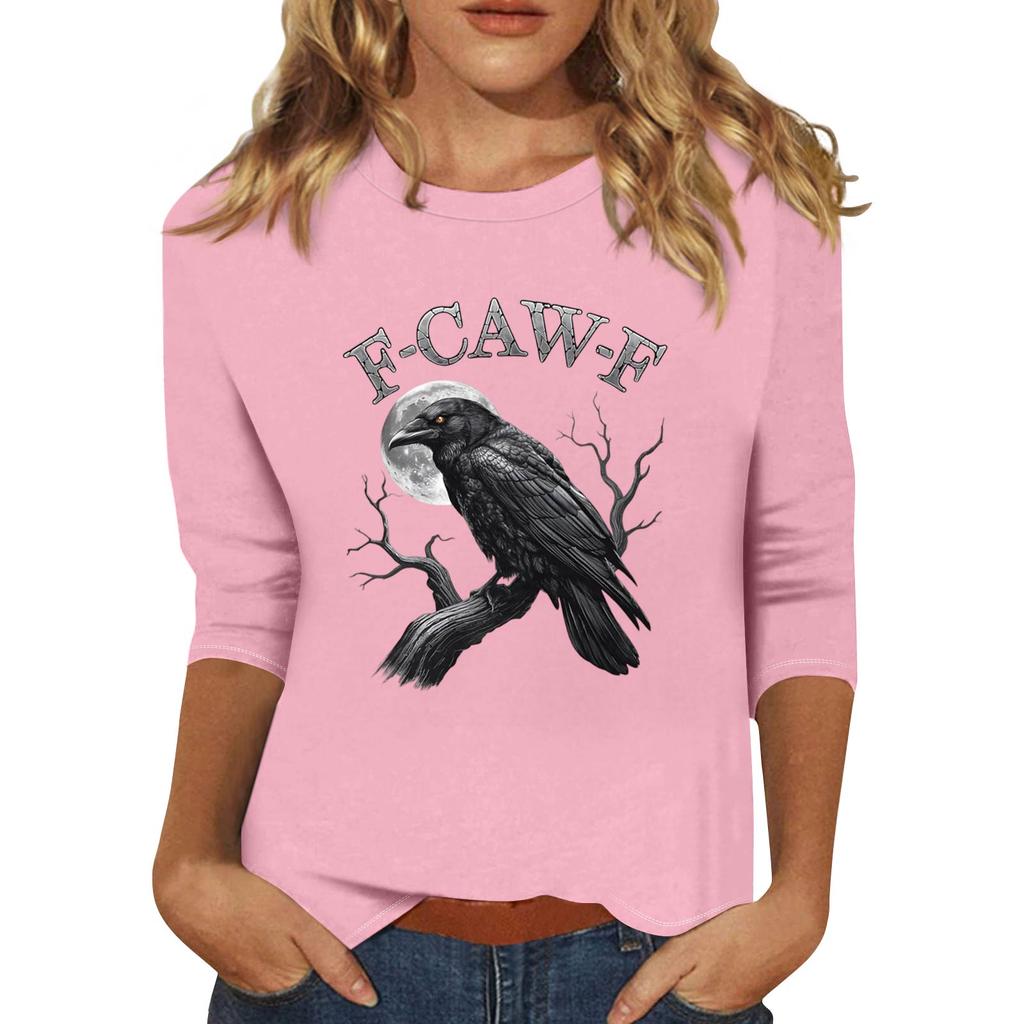 Women's Fashion Casual Three-Quarter Sleeve Printed  Neck T-Shirt Top