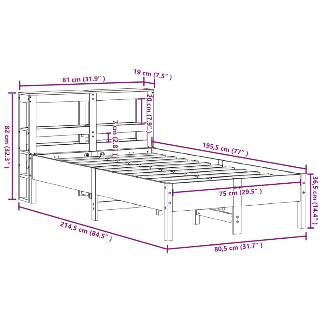 Solid Wood Bed Without Mattress 75 X 190 Cm Pine Wood