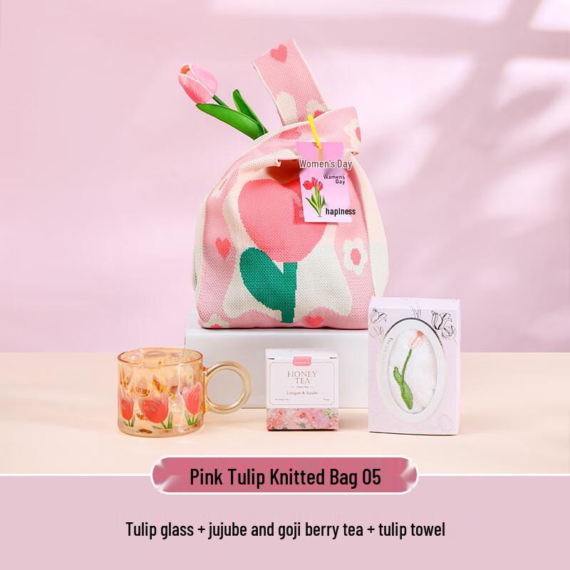 Women s Day Pink Tulip Gift Set Pink Tulip Knit Bag 05