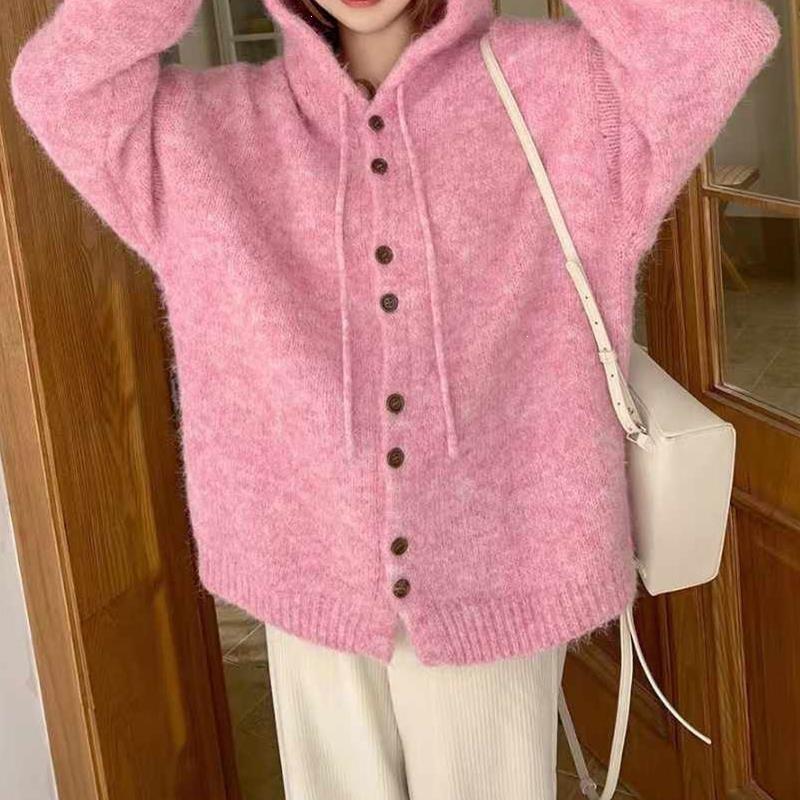 Women's Thickened Hooded Cardigan Sweater Coat - Autumn/Winter Loose Knit Korean Style