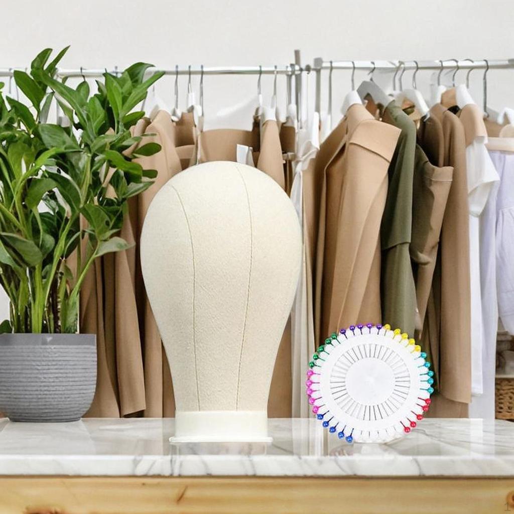 Canvas Block Head Cloth Wig Holder Hat Display Stand Table Training with 40 pins