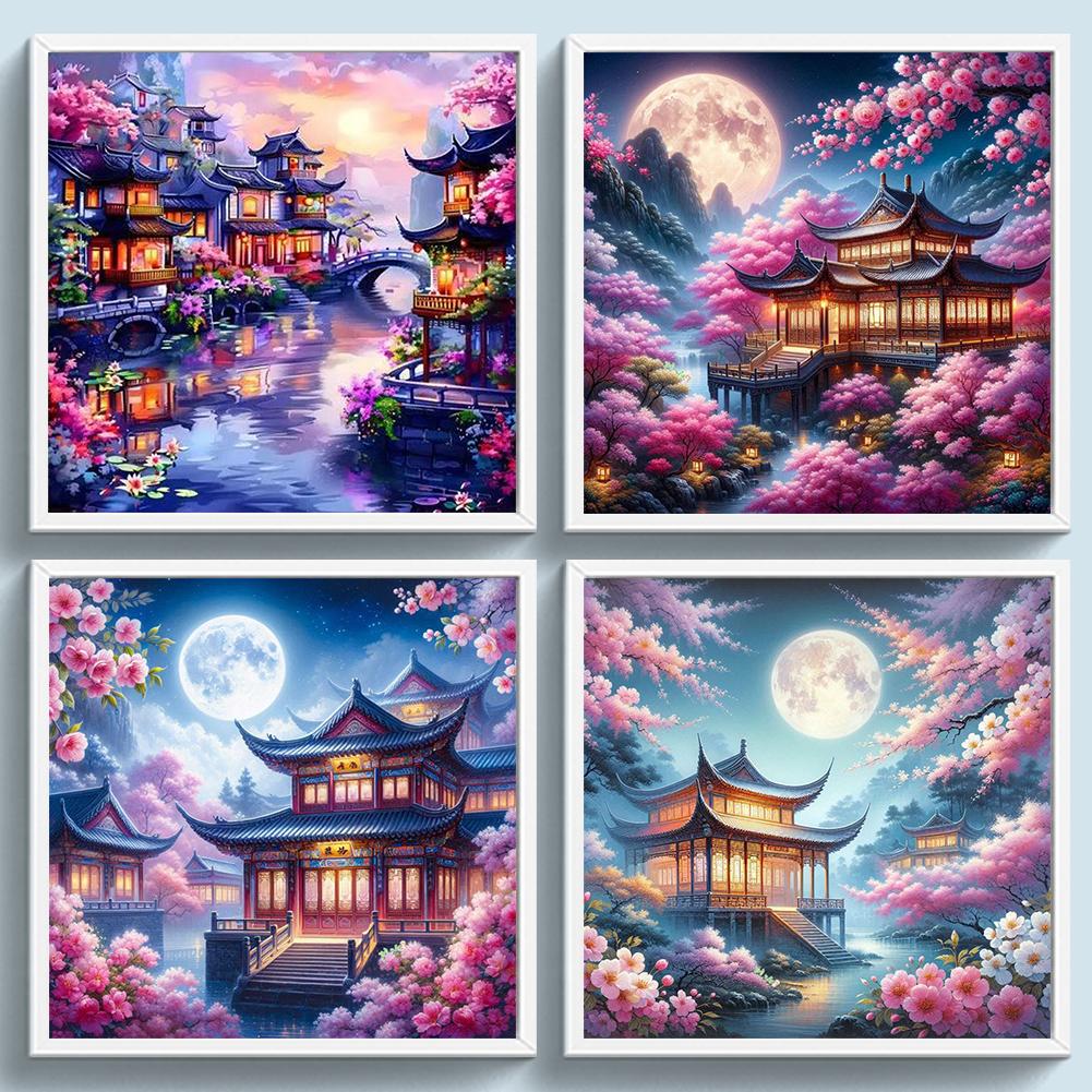 Full Embroidery Eco-cotton Thread 11CT Printed Pavilion Cross Stitch Kit Art