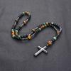 Natural Stone Africa Turquoise And Tiger-Eye Beads Cross Pendant Necklace Rosary For Men And Women