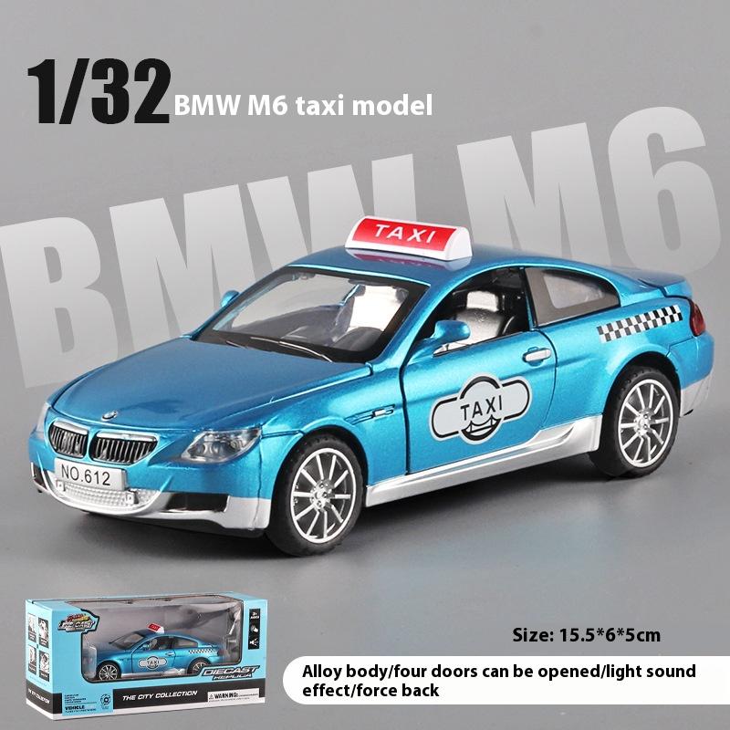 1/32 Scale BMW M6 Taxi Alloy Car Toy Diecast Metal Model Sound Light Pull Back Children Toy Home Decoration Ornaments Children Gift