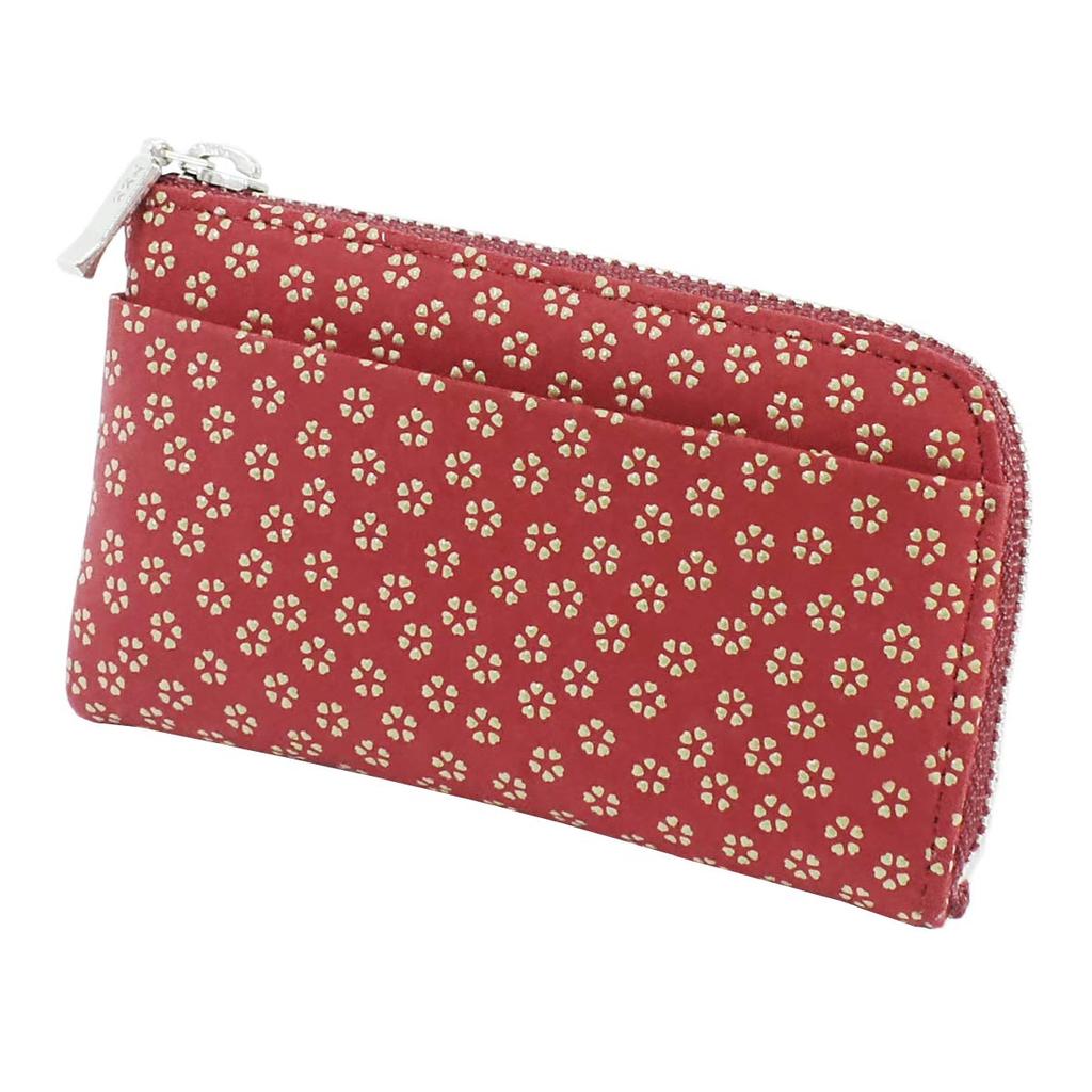Indenya Inden Coin Purse F Coin Purse 05, Deerskin, Red with White Lacquer, Small Cherry Blossom Pattern, 1005-13-002