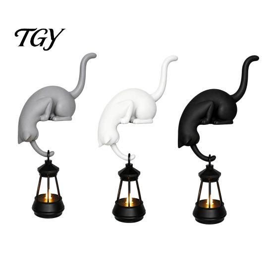 Decorazione da Tavolo Artigianale Gatto Appeso Stampato 3D con Lanterna Decorazione per Scaffale, Carina Statuetta Animale da Compagnia da Tavolo che Sbircia Statuetta da Bordo, Gancio Portachiavi