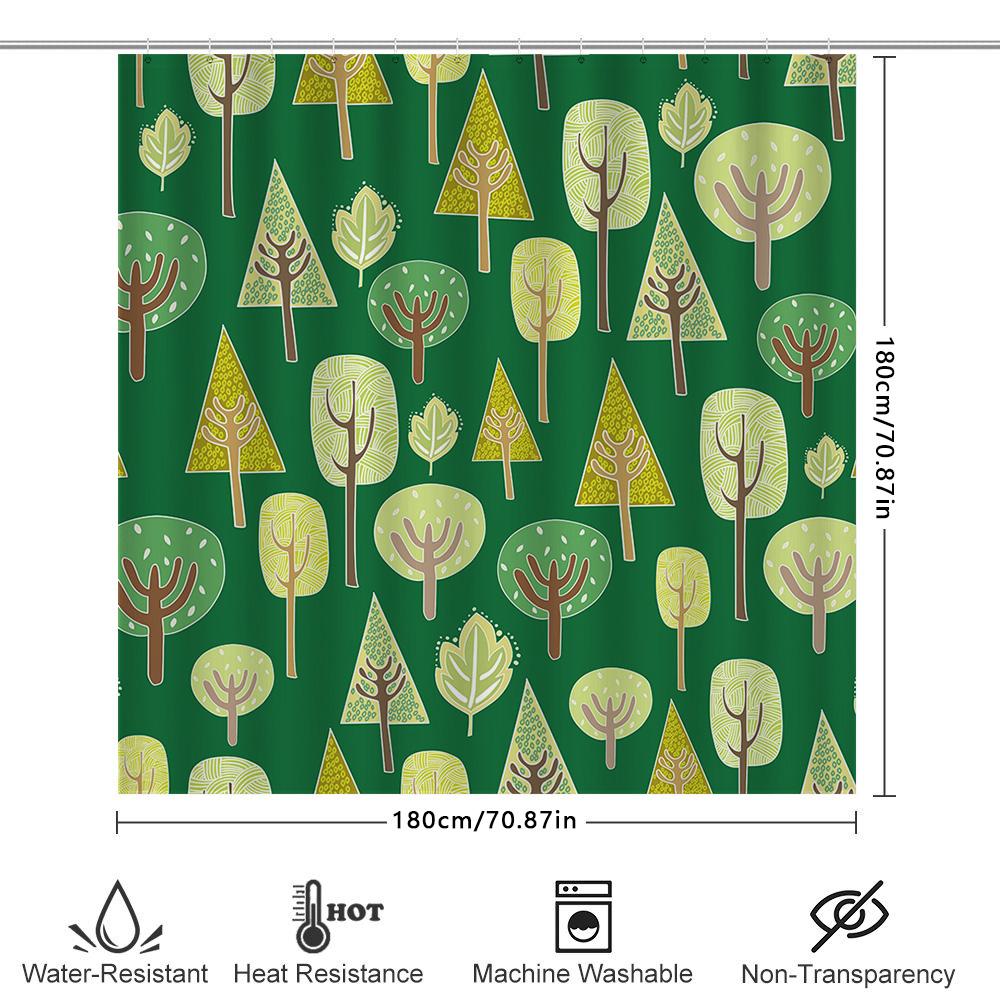 Green Plaid Shower Curtain With Forest Print Decorative Bath Accessories For Bathroom Easy Installation Water Resistance Perfect