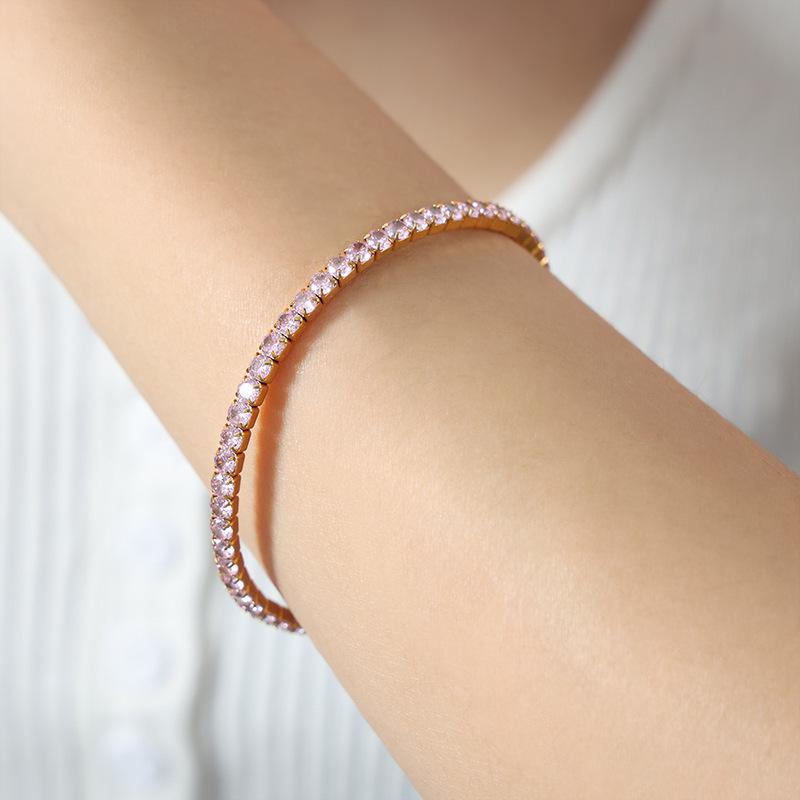 Colorful Elastic Zircon Bracelet: 18K Gold-Plated Titanium Steel, Versatile & Elegant for Women