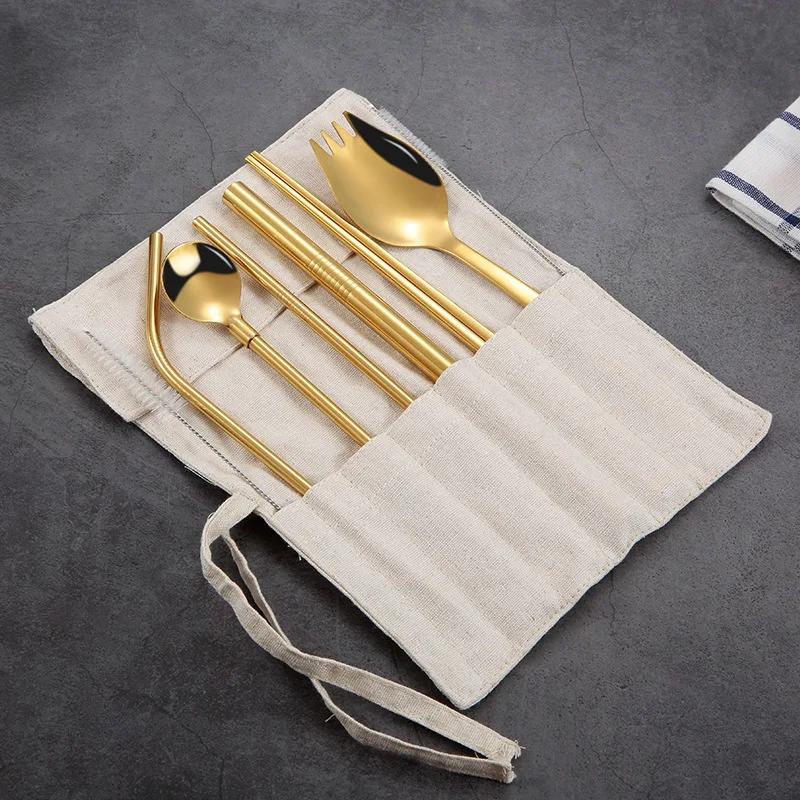 9-Piece 304 Stainless Steel Straw Set with Spoon Fork Chopstick серебряный