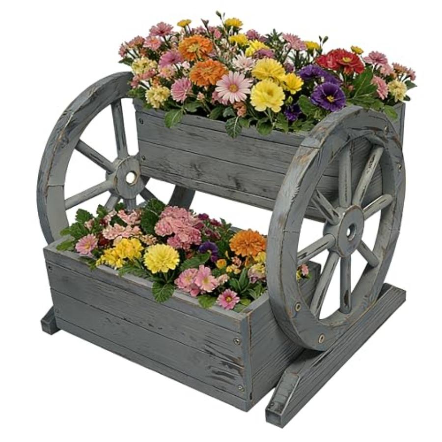 

NestNature Wooden Wagon Planter Box Raised Garden Bed Antique Gray Decorative Garden Planters with Wheels for Indoor Outdoor De United States