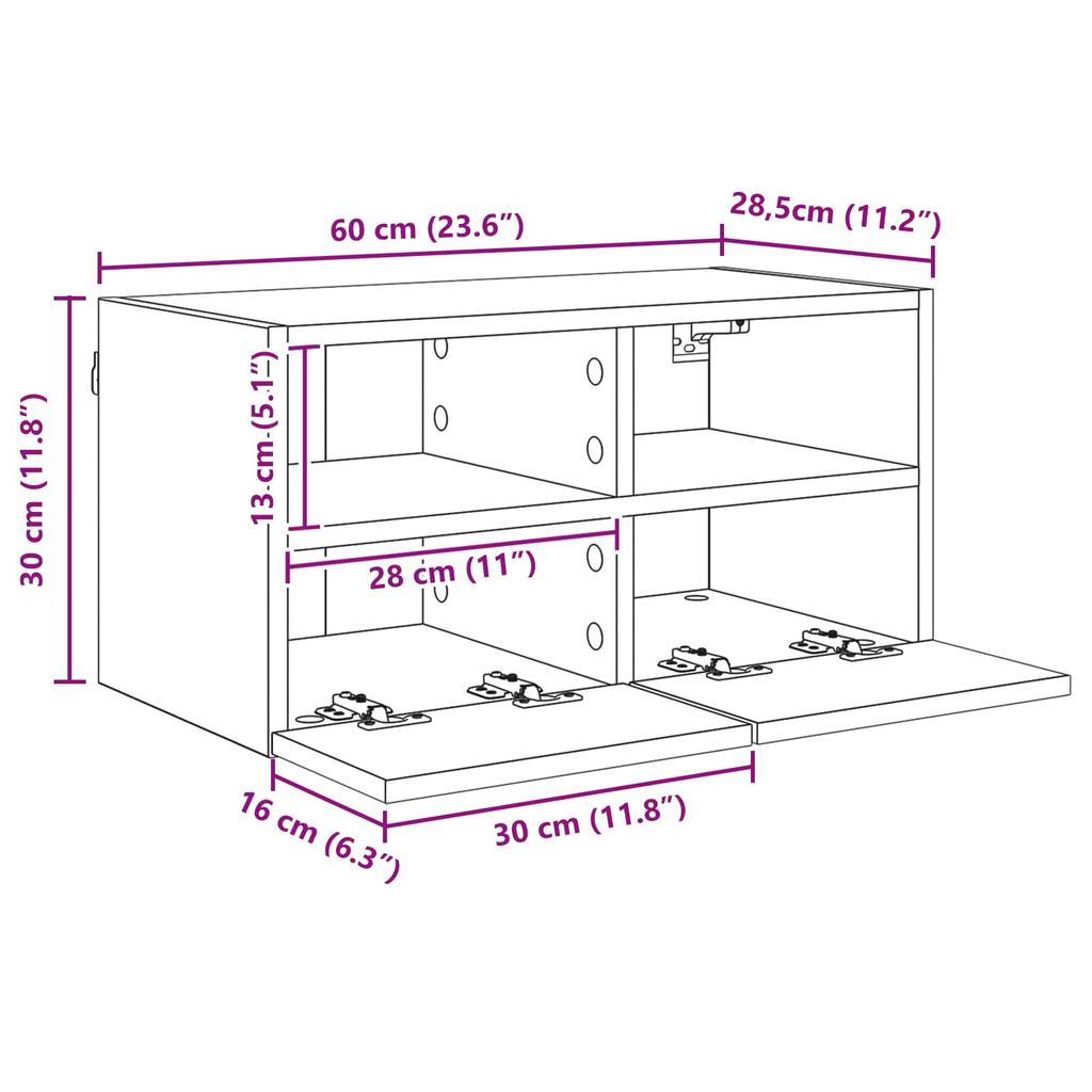 TV Wall Cabinet Black Oak Effect 60 x 30 x 30 cm