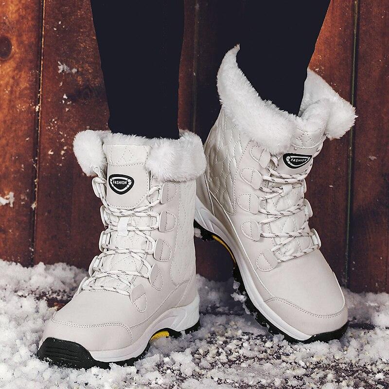 Fashion Winter Women Boots Keep Warm Mid -Calf Snow Shoes New Women Lace -Up Outdoor Velvet Comfortable Ladies Sneakers