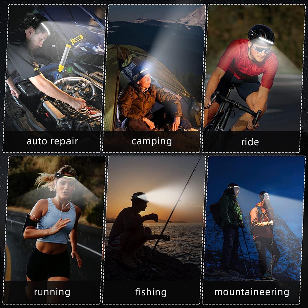 COB LED-Stirnlampe, Induktions-Stirnlampe, eingebauter Akku, USB-aufladbare Stirnlampe, Outdoor-Camping-Angelsensor-Scheinwerfer
