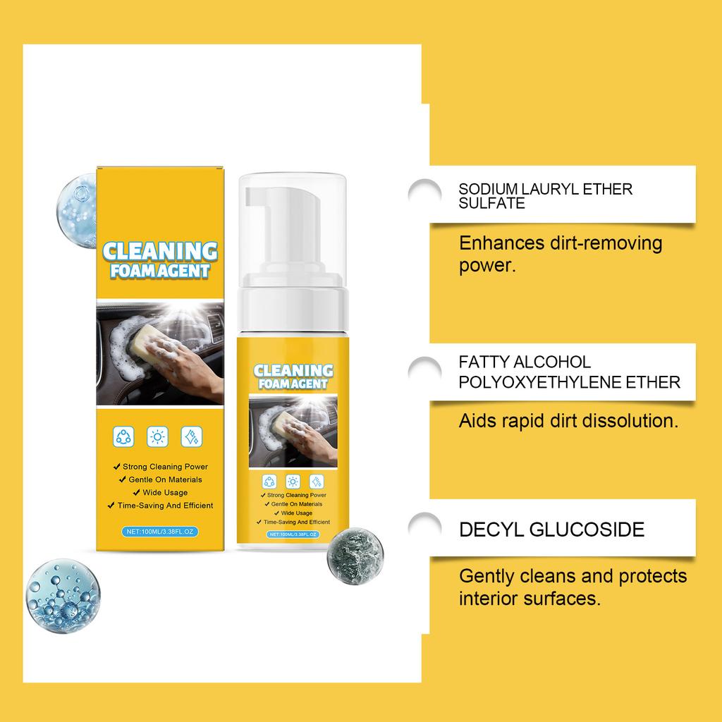 Multi Purpose Cleaning Foam Agent for Various Surfaces Gentle on Materials Strong Cleaning Power Wide Usage 100ml