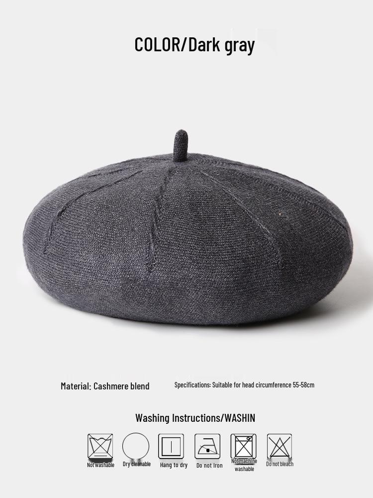 Women's Cashmere Knitted Beret - Autumn/Winter Korean Style, Flattering Fit, Japanese Wool Painter Hat.