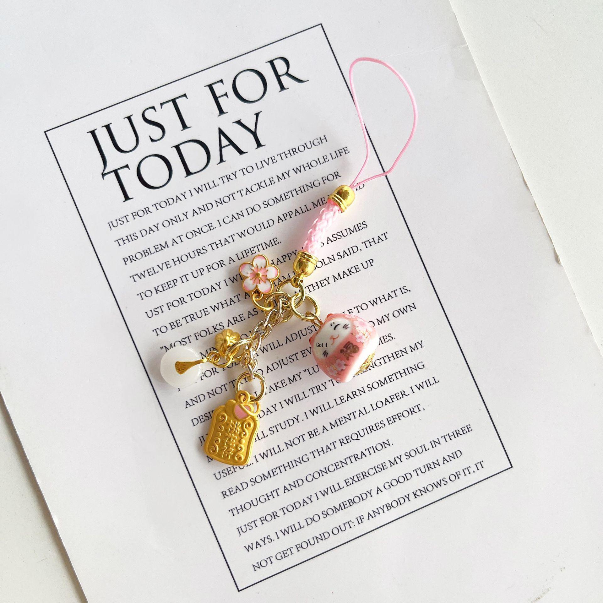 Persimmon Ruyi Lotus Pod Lucky Cat Phone Charm Pendant