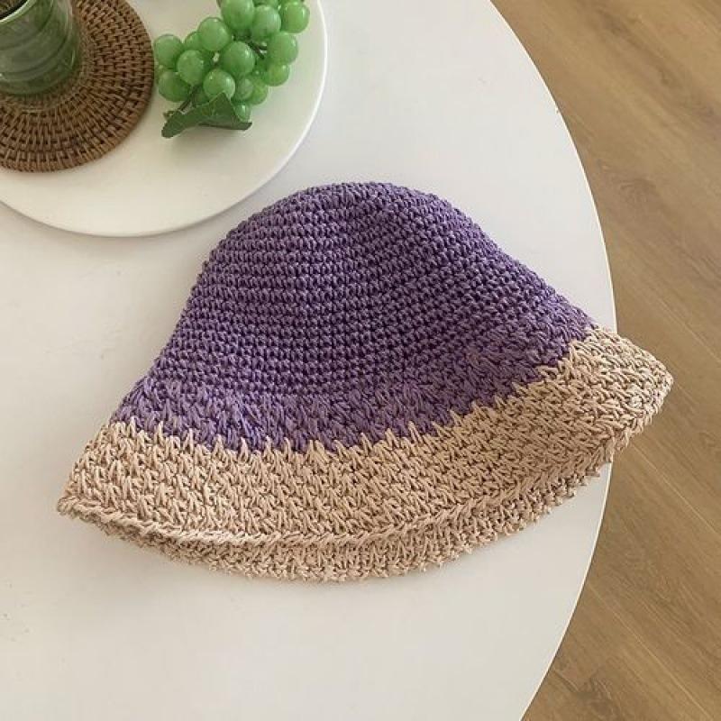 Weaving bucket hat women's summer breathable big head circumference showing face small hat UV protection sunshade sun protection hat