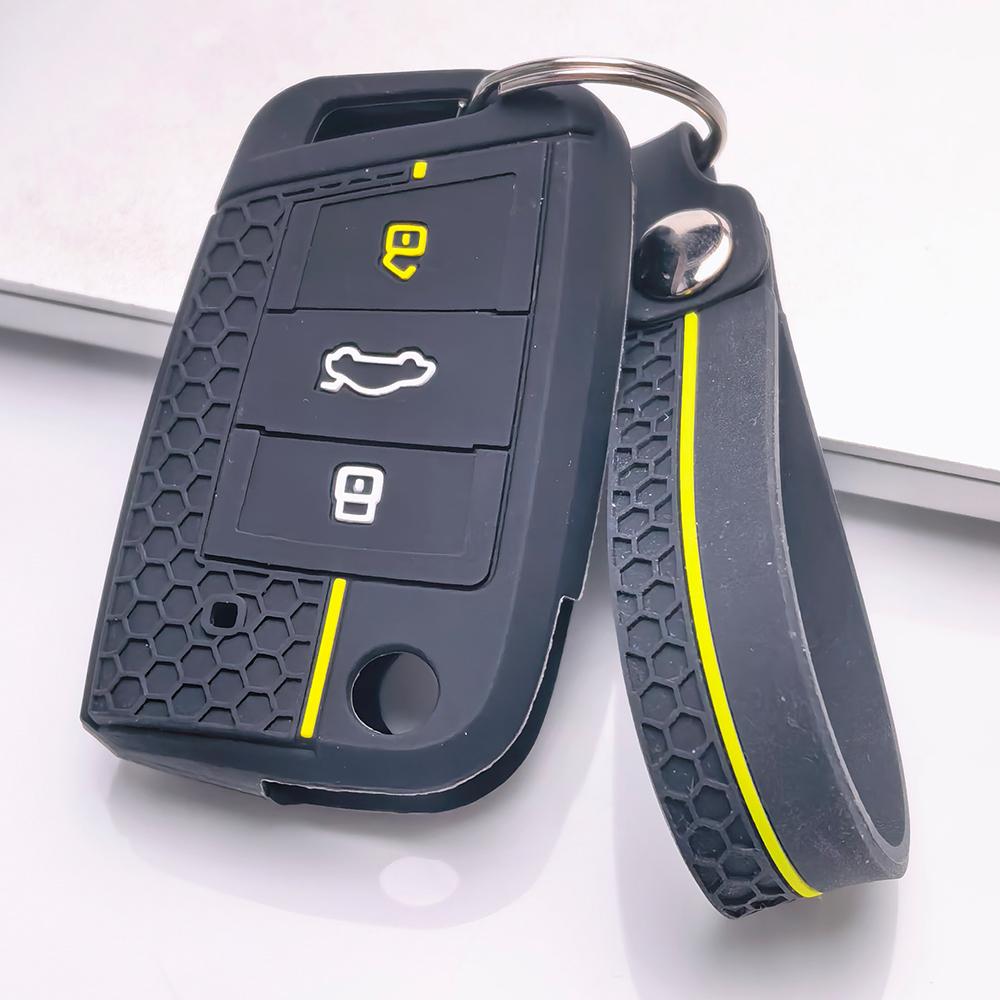 Key Fob Cover for VW Golf Tiguan Passat Polo Octavia A7 Mk7 Mk2 B8 with Keychain Anti-Scratch Surface Shockproof Structure Soft Grip Texture