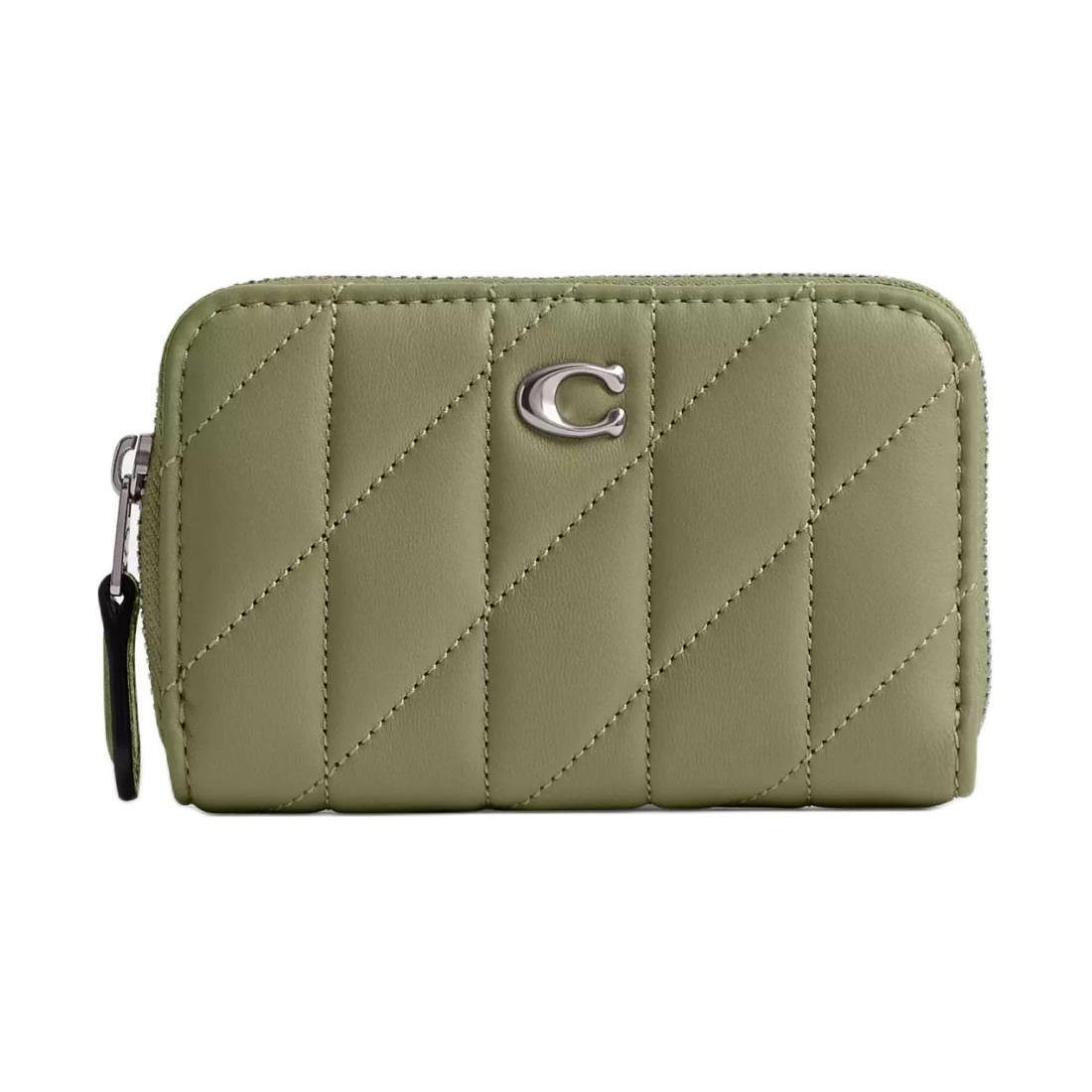 Coach Zip Around 11 Solid Color Silver Logo Striped Zipper Wallet Napa Leather Women wallet Light-Antique-Nickel Moss-Green CM505-LHMOS Light Antique-Inspired Style Nickel Plated Moss