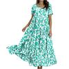 Women Casual Loose Bohemian Floral Dress Short Sleeve Long Maxi Summer Beach Swing Dress