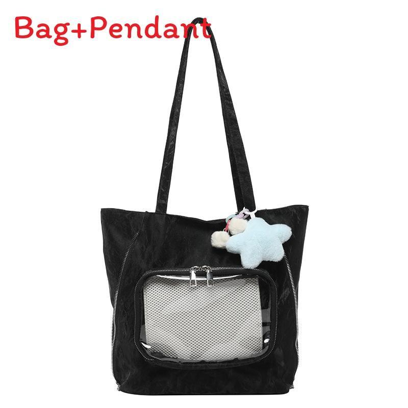 

Модная студенческая сумка-тоут из ПУ с застежкой-молнией и внутренним карманом для телефона для университетского использования чёрный