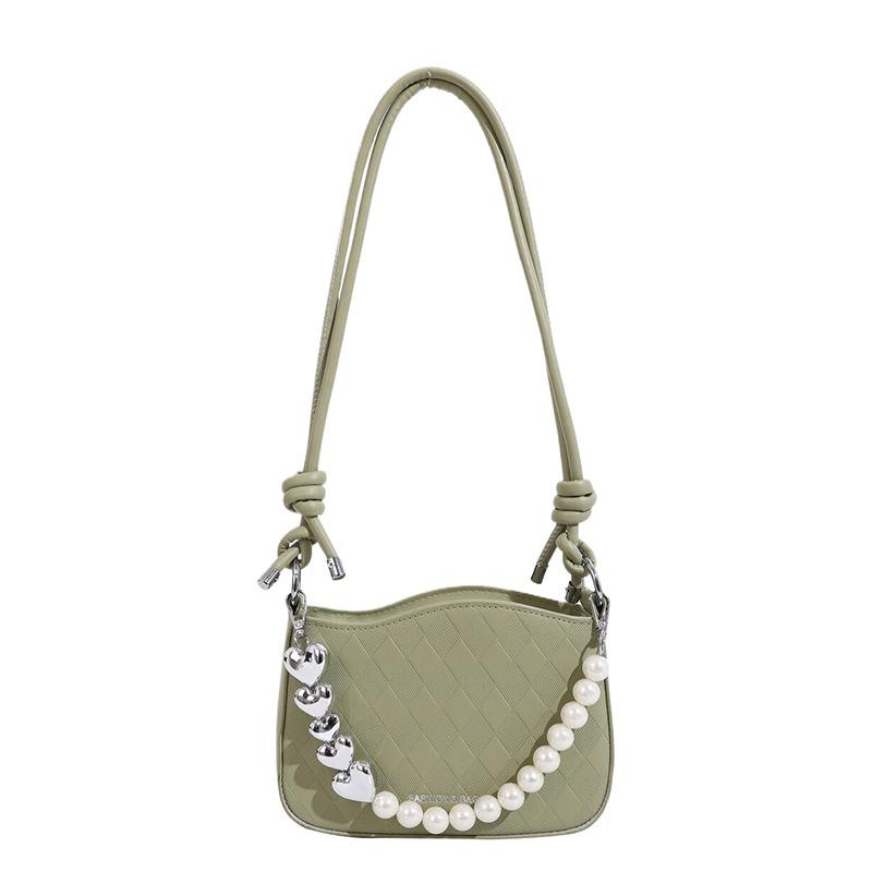 2025 Spring Fashion Versatile Commuter Pearl Chain Bag Solid Color Premium Ladies Crossbody Bag One Shoulder Saddle Bag