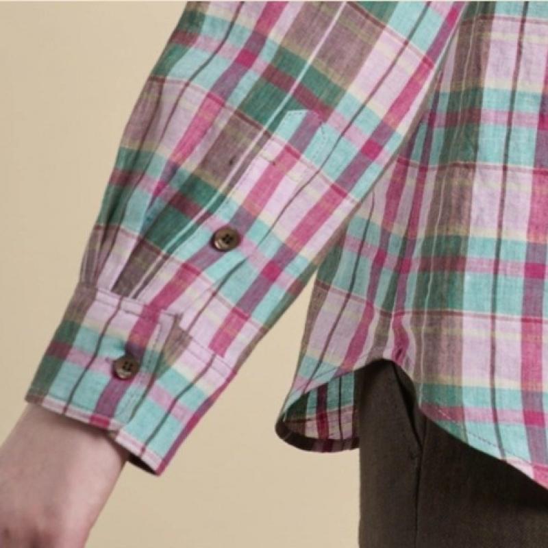 Bcbg One Pocket Linen Check Blouse B6m3b405