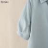ZANZEA Women Turn Down Collar Summer Half Sleeve Patchwork Blouse