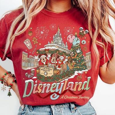 Disneyland A Christmas Fantasy Shirt, Retro Mickey Minnie Christmas Tee, Vintage Disney Holiday T-Shirt, Magic Kingdom Family Trip Apparel
