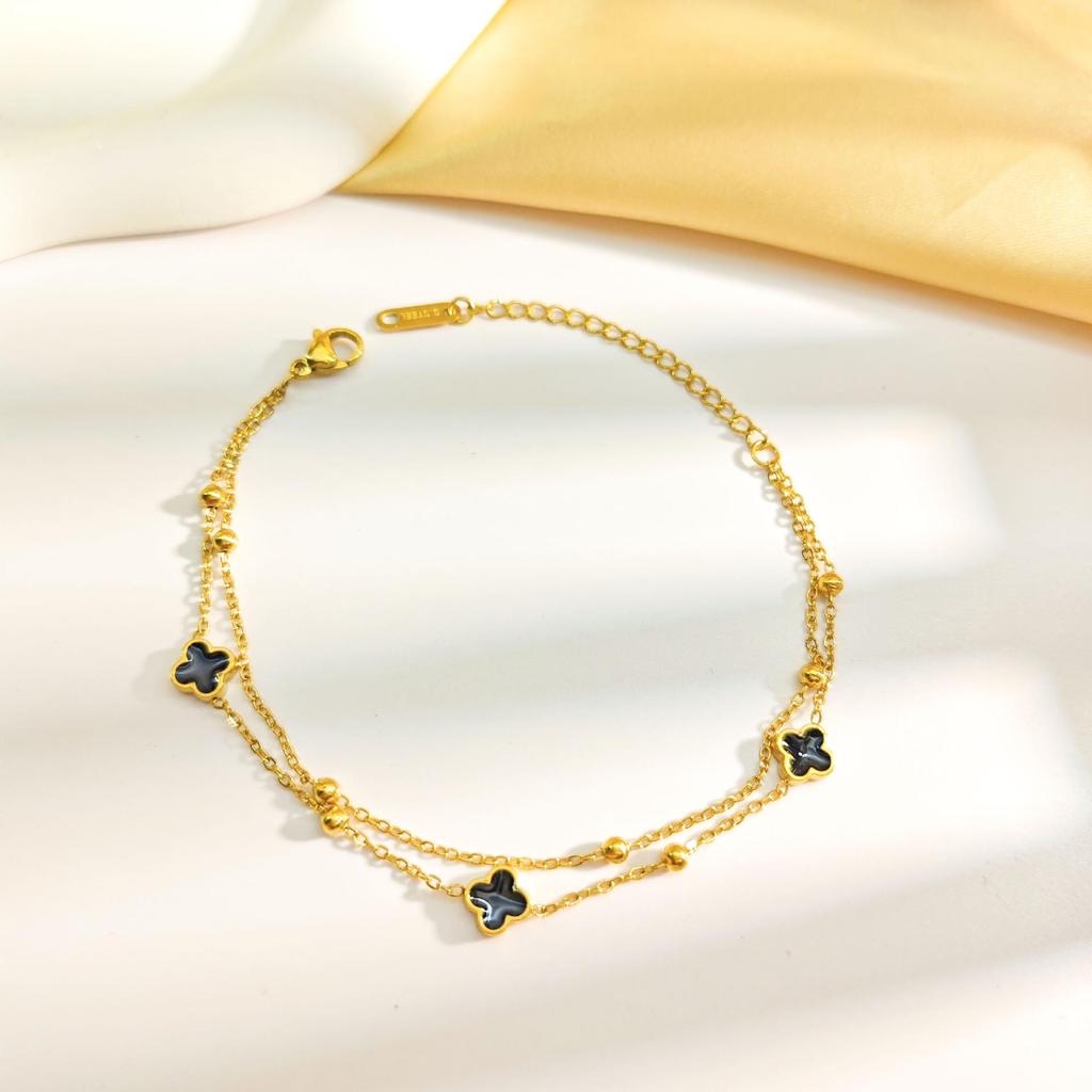 Four-Leaf Clover Double-Layer Titanium Steel Bracelet - Versatile High-End Fashion Jewelry