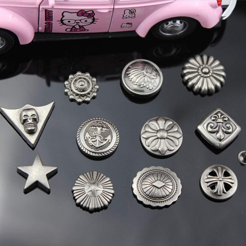 Retro Oval Flower Texture Decorative Rivet Metal Silver Carving Round Shape Conchos Castings Screw Back Buttons Fashion Fine Personality DIY Leather