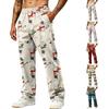 Men's Fashion Casual Loose Wide Leg Christmas Print Sweatpants with Pockets for Holiday