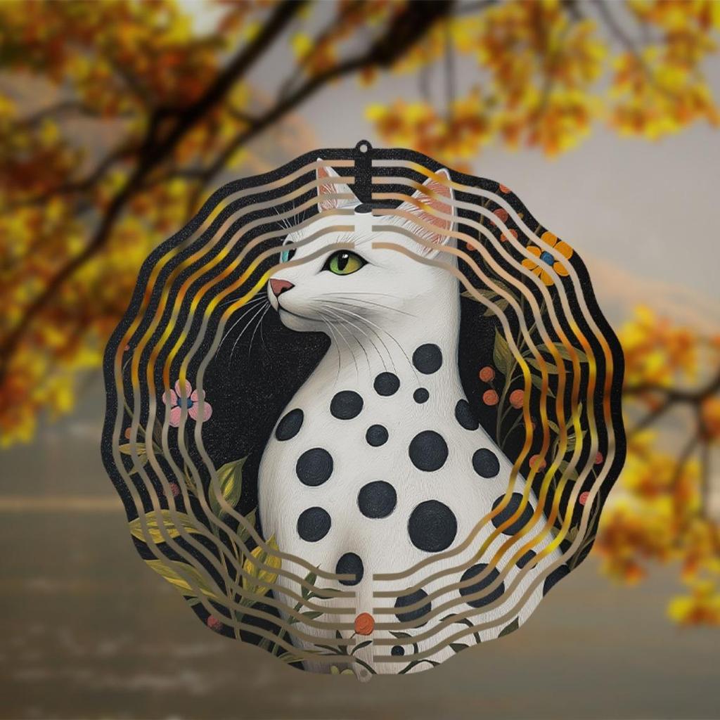 10 Zoll Gefleckte Katze Windspiel Rotierendes Windspiel mit 360° Haken für Hof Balkon Frühling Sommer Deko Elegantes Geschenk für Freunde