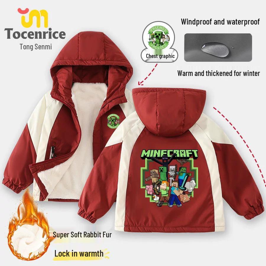 Minecraft Kids' Windproof Fleece Jacket – Unisex Autumn/Winter, Warm & Stylish Windbreaker