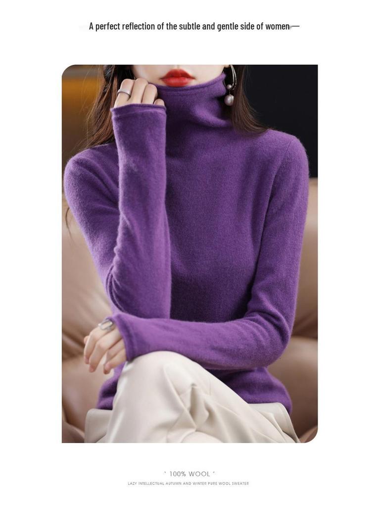 Women's Pure Wool Turtleneck Sweater - Autumn/Winter Fashionable Knitted Cashmere Pullover